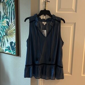 Crown & Ivy Blue Ruffle Trim Blouse